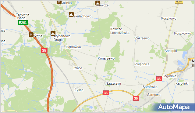 mapa Konarzewo gmina Rawicz, Konarzewo gmina Rawicz na mapie Targeo