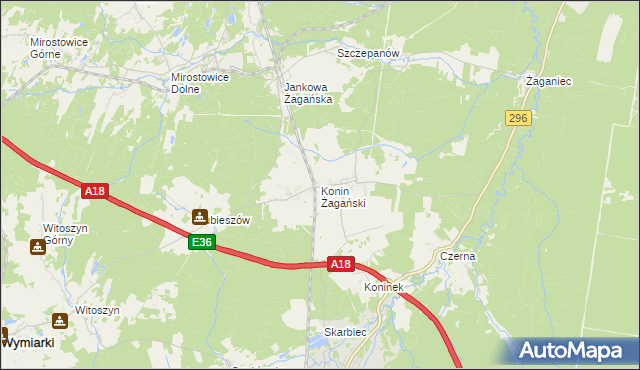 mapa Konin Żagański, Konin Żagański na mapie Targeo