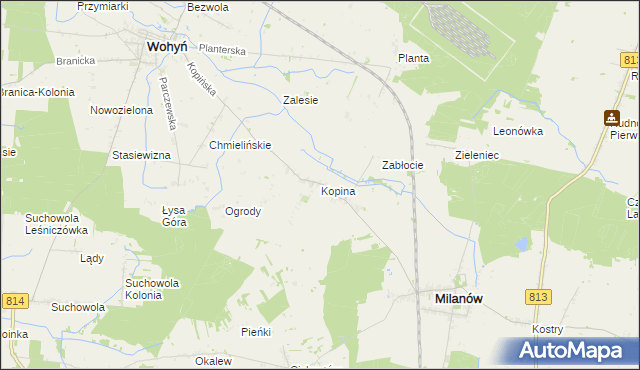 mapa Kopina gmina Milanów, Kopina gmina Milanów na mapie Targeo