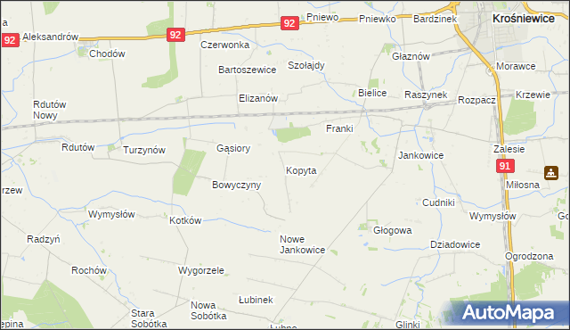 mapa Kopyta gmina Krośniewice, Kopyta gmina Krośniewice na mapie Targeo