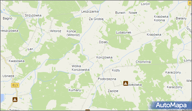 mapa Korczówka gmina Łomazy, Korczówka gmina Łomazy na mapie Targeo