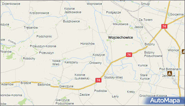 mapa Koszyce gmina Wojciechowice, Koszyce gmina Wojciechowice na mapie Targeo