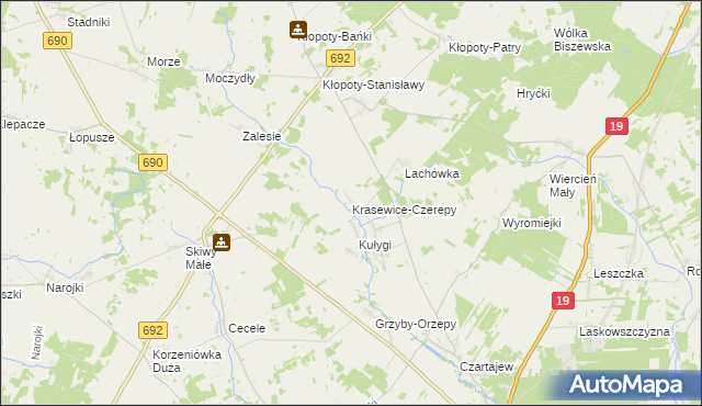 mapa Krasewice-Czerepy, Krasewice-Czerepy na mapie Targeo