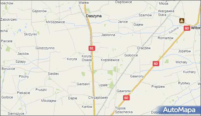 mapa Krężelewice, Krężelewice na mapie Targeo