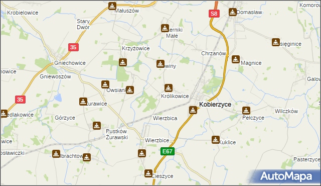 mapa Królikowice gmina Kobierzyce, Królikowice gmina Kobierzyce na mapie Targeo