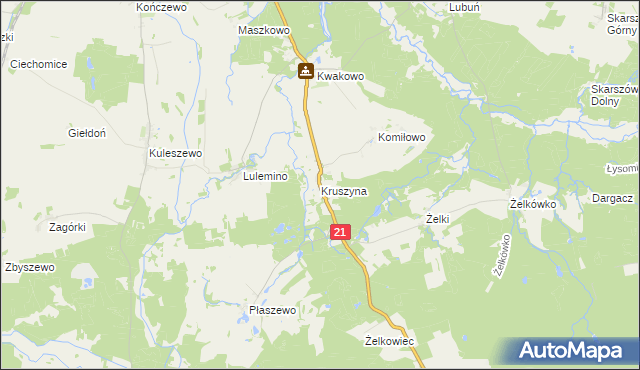 mapa Kruszyna gmina Kobylnica, Kruszyna gmina Kobylnica na mapie Targeo