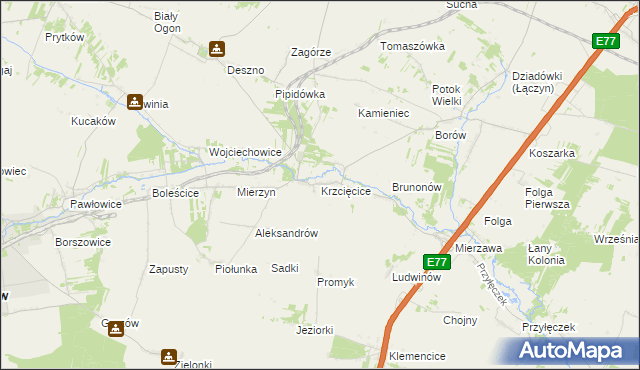 mapa Krzcięcice, Krzcięcice na mapie Targeo