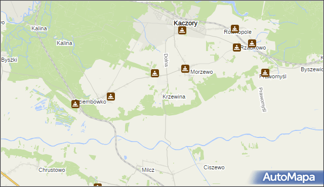 mapa Krzewina gmina Kaczory, Krzewina gmina Kaczory na mapie Targeo