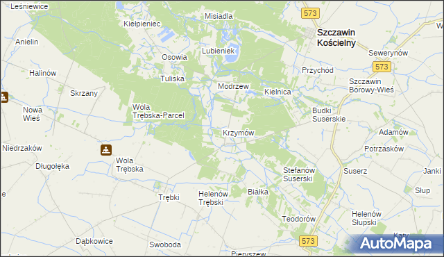 mapa Krzymów gmina Szczawin Kościelny, Krzymów gmina Szczawin Kościelny na mapie Targeo