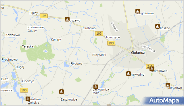 mapa Krzyżanki gmina Gołańcz, Krzyżanki gmina Gołańcz na mapie Targeo