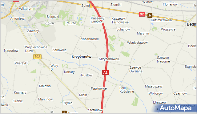 mapa Krzyżanówek, Krzyżanówek na mapie Targeo