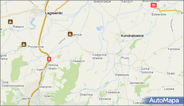 mapa Księginice Wielkie, Księginice Wielkie na mapie Targeo