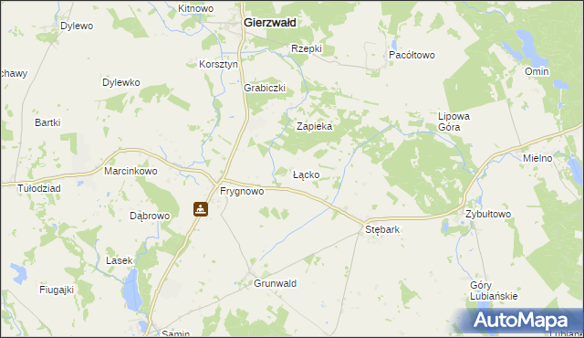 mapa Łącko gmina Grunwald, Łącko gmina Grunwald na mapie Targeo