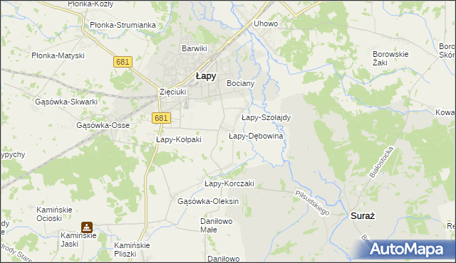 mapa Łapy-Dębowina, Łapy-Dębowina na mapie Targeo