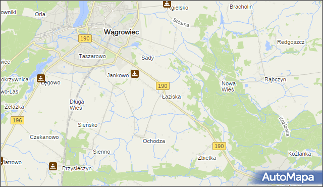 mapa Łaziska gmina Wągrowiec, Łaziska gmina Wągrowiec na mapie Targeo