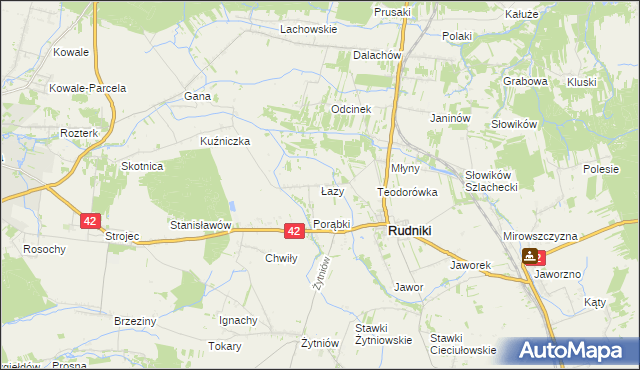 mapa Łazy gmina Rudniki, Łazy gmina Rudniki na mapie Targeo