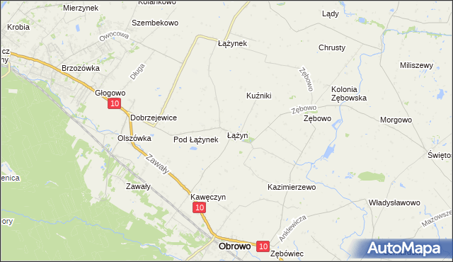 mapa Łążyn gmina Obrowo, Łążyn gmina Obrowo na mapie Targeo