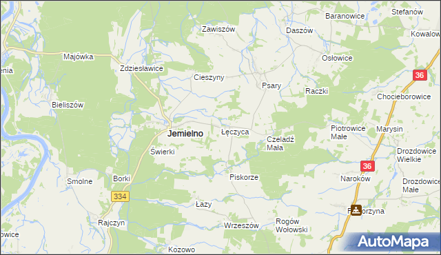 mapa Łęczyca gmina Jemielno, Łęczyca gmina Jemielno na mapie Targeo