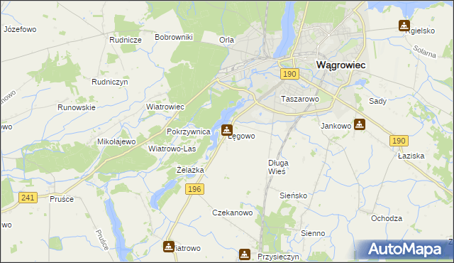 mapa Łęgowo gmina Wągrowiec, Łęgowo gmina Wągrowiec na mapie Targeo