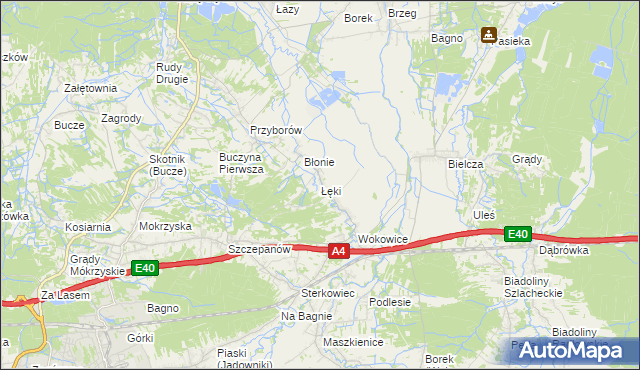 mapa Łęki gmina Borzęcin, Łęki gmina Borzęcin na mapie Targeo