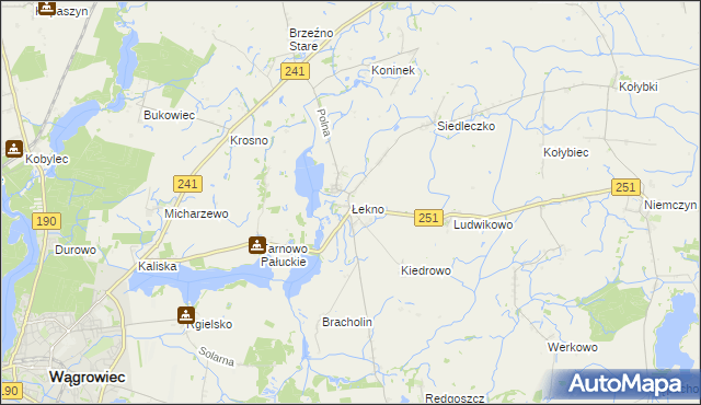 mapa Łekno gmina Wągrowiec, Łekno gmina Wągrowiec na mapie Targeo