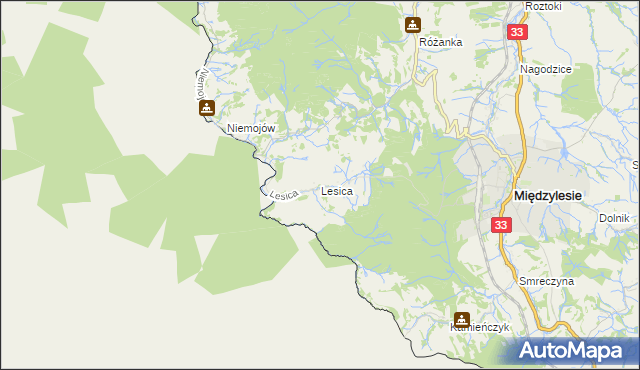 mapa Lesica gmina Międzylesie, Lesica gmina Międzylesie na mapie Targeo