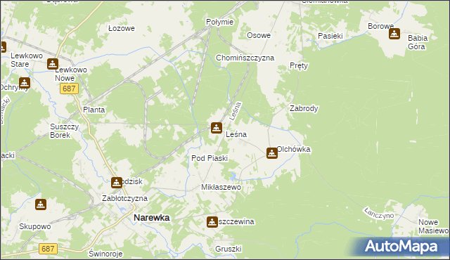 mapa Leśna gmina Narewka, Leśna gmina Narewka na mapie Targeo