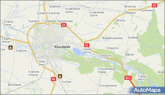 mapa Ligota Górna gmina Kluczbork, Ligota Górna gmina Kluczbork na mapie Targeo