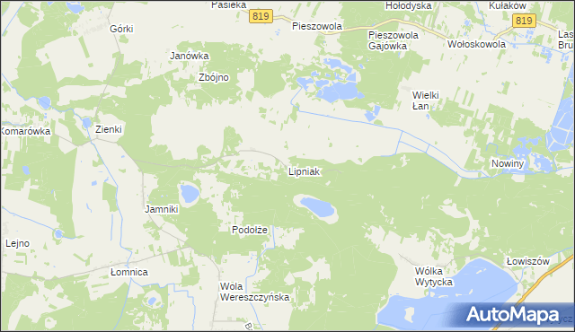 mapa Lipniak gmina Sosnowica, Lipniak gmina Sosnowica na mapie Targeo