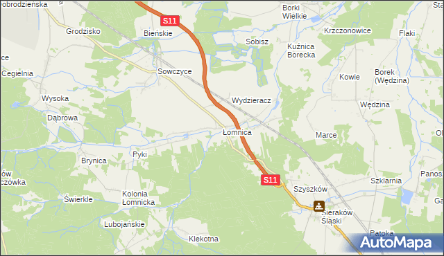 mapa Łomnica gmina Olesno, Łomnica gmina Olesno na mapie Targeo