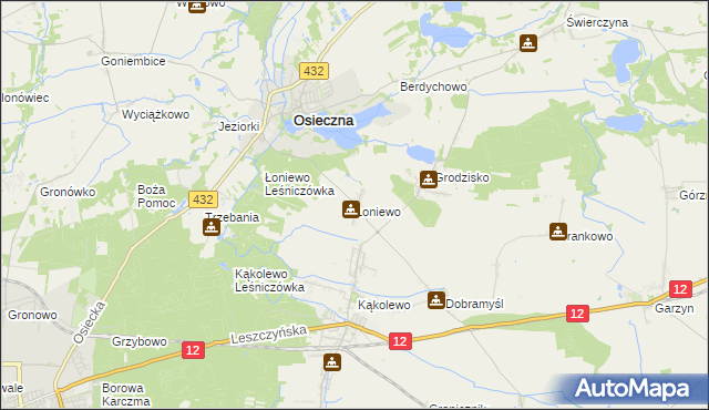 mapa Łoniewo gmina Osieczna, Łoniewo gmina Osieczna na mapie Targeo