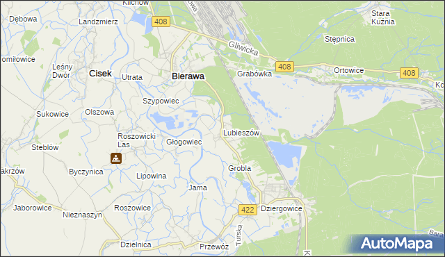 mapa Lubieszów gmina Bierawa, Lubieszów gmina Bierawa na mapie Targeo