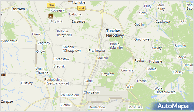 mapa Malinie gmina Tuszów Narodowy, Malinie gmina Tuszów Narodowy na mapie Targeo