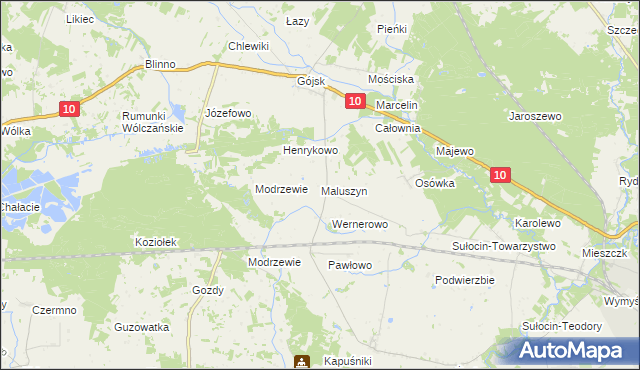 mapa Maluszyn gmina Szczutowo, Maluszyn gmina Szczutowo na mapie Targeo