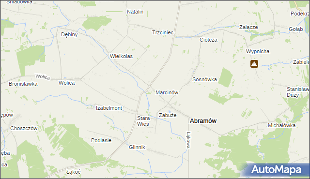 mapa Marcinów gmina Abramów, Marcinów gmina Abramów na mapie Targeo
