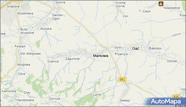 mapa Markowa, Markowa na mapie Targeo