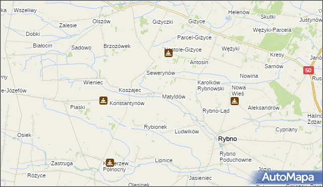 mapa Matyldów gmina Rybno, Matyldów gmina Rybno na mapie Targeo