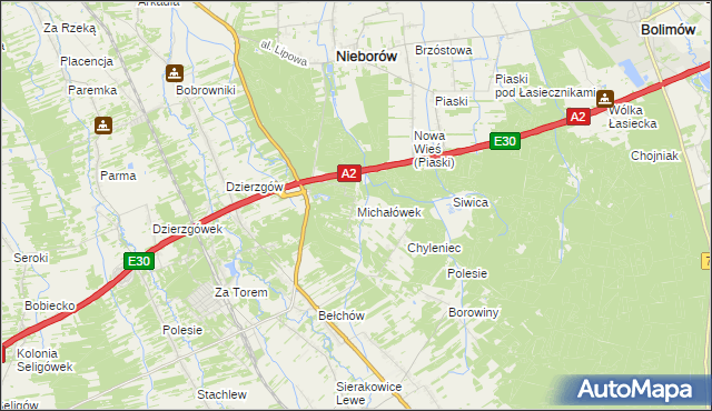 mapa Michałówek gmina Nieborów, Michałówek gmina Nieborów na mapie Targeo