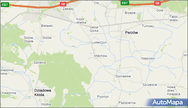 mapa Miechów gmina Perzów, Miechów gmina Perzów na mapie Targeo