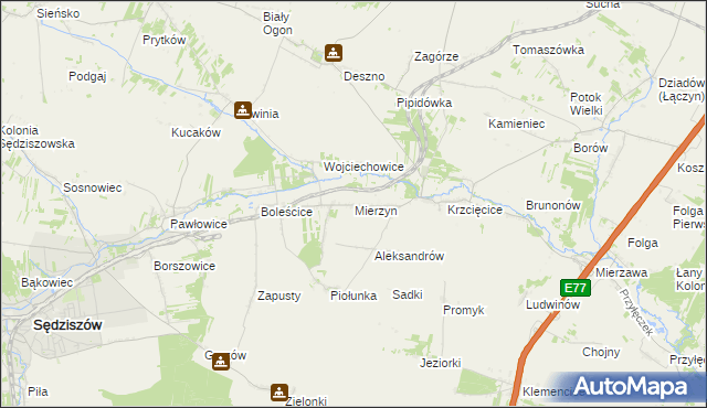 mapa Mierzyn gmina Sędziszów, Mierzyn gmina Sędziszów na mapie Targeo