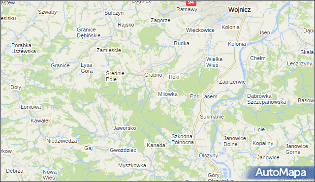 mapa Milówka gmina Wojnicz, Milówka gmina Wojnicz na mapie Targeo