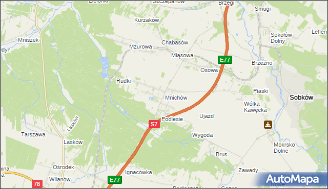 mapa Mnichów gmina Jędrzejów, Mnichów gmina Jędrzejów na mapie Targeo