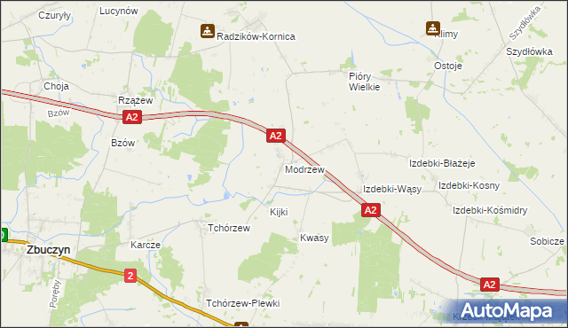 mapa Modrzew gmina Zbuczyn, Modrzew gmina Zbuczyn na mapie Targeo