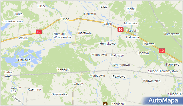 mapa Modrzewie gmina Szczutowo, Modrzewie gmina Szczutowo na mapie Targeo