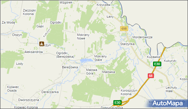 mapa Mokrany Stare, Mokrany Stare na mapie Targeo