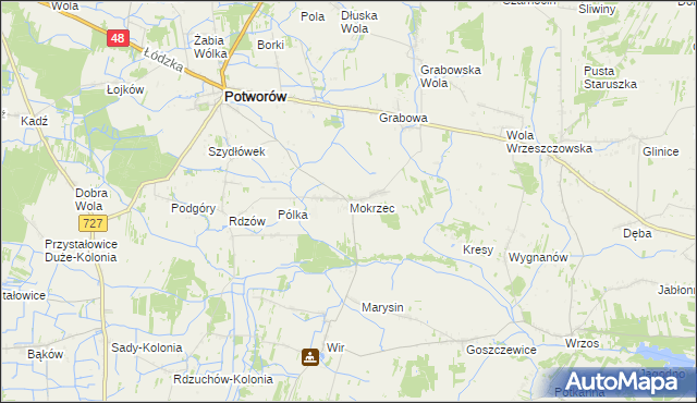 mapa Mokrzec gmina Potworów, Mokrzec gmina Potworów na mapie Targeo