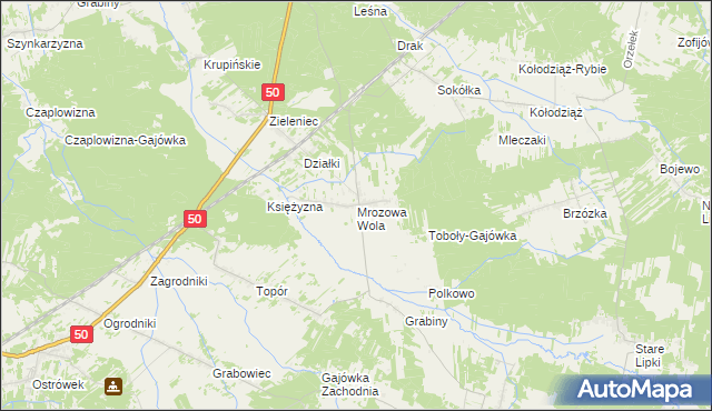 mapa Mrozowa Wola, Mrozowa Wola na mapie Targeo