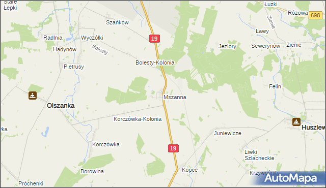 mapa Mszanna gmina Olszanka, Mszanna gmina Olszanka na mapie Targeo