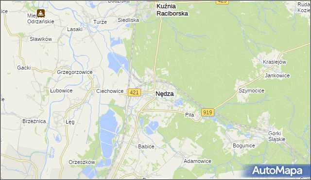 mapa Nędza powiat raciborski, Nędza powiat raciborski na mapie Targeo