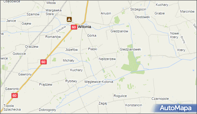 mapa Nędzerzew gmina Witonia, Nędzerzew gmina Witonia na mapie Targeo